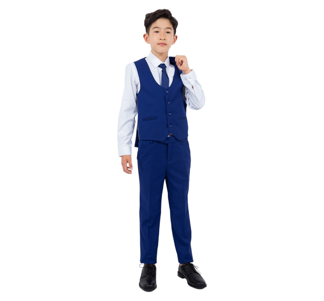 Boys Perry Ellis Solid Royal Blue 5-Piece Suit (Slim Fit Stretch)