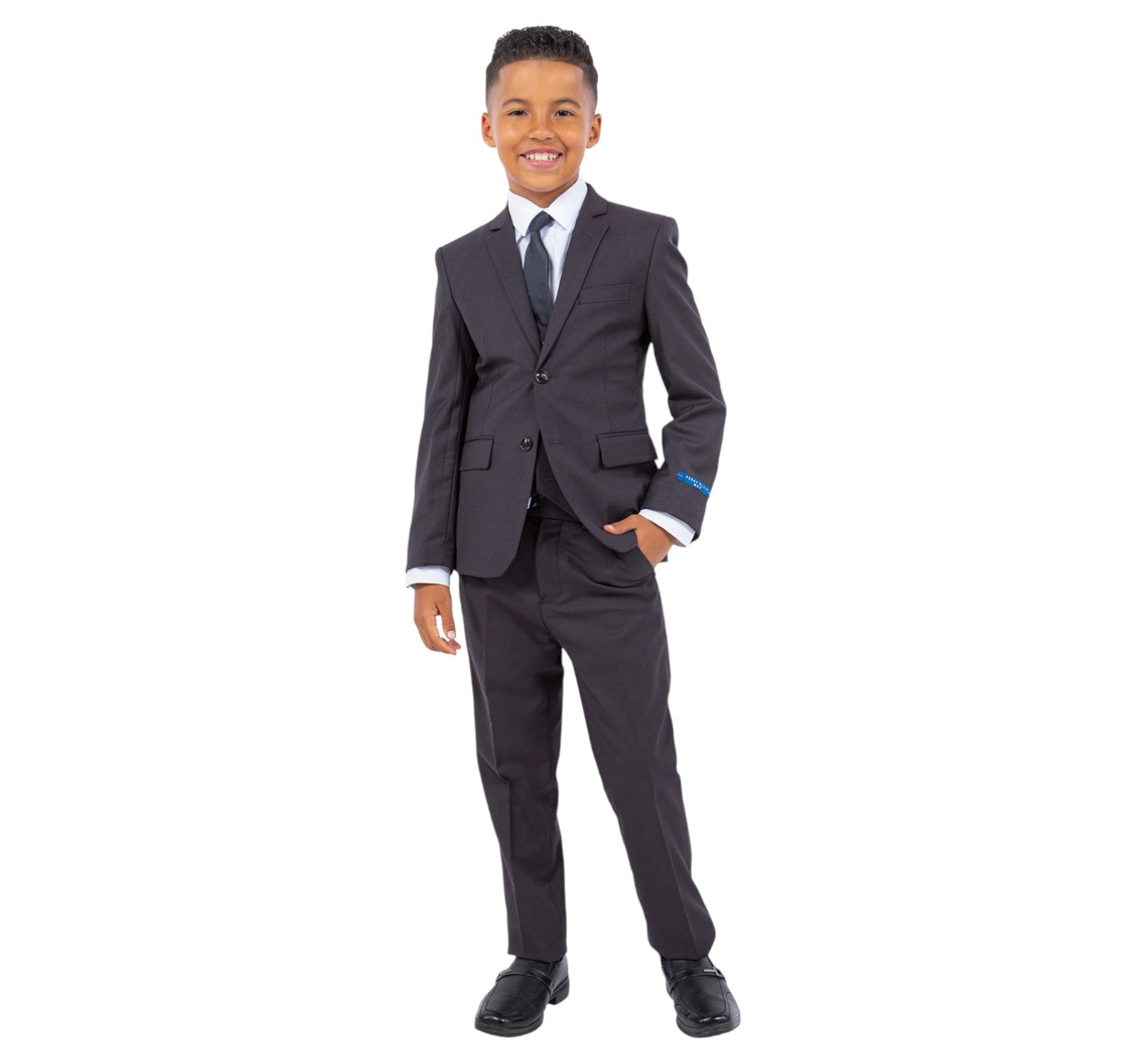 Boys Perry Ellis Solid Charcoal Grey 5-Piece Suit (Slim Fit Stretch)