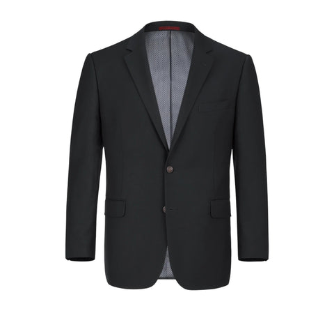 Men's Two Button Notch Lapel Solid Black Renoir Blazer (Classic Fit)