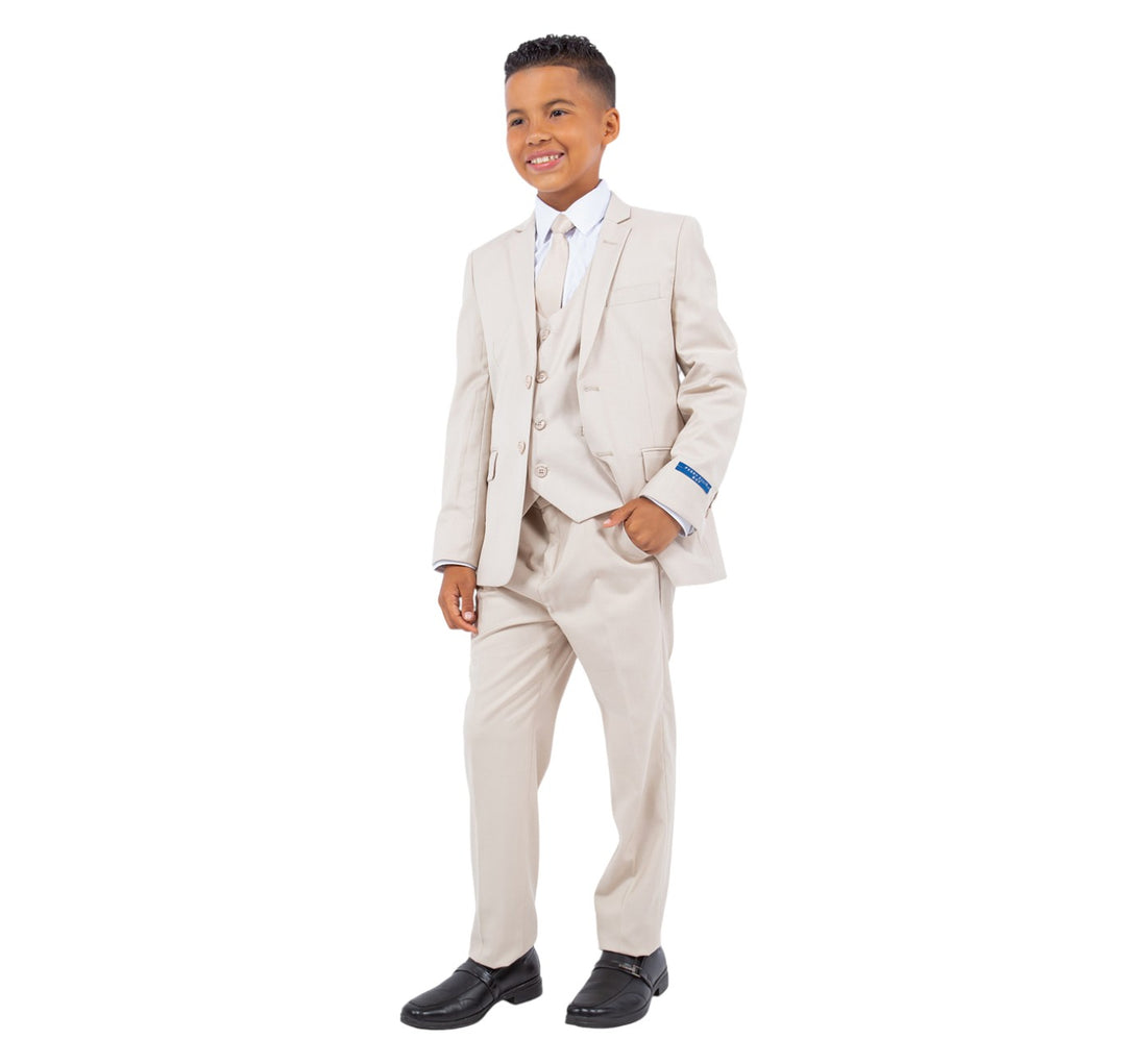 Boys Perry Ellis Solid Tan 5-Piece Suit (Slim Fit Stretch)