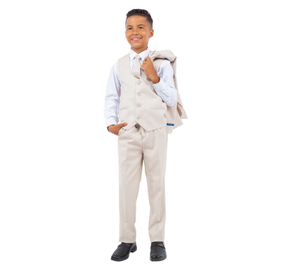 Boys Perry Ellis Solid Tan 5-Piece Suit (Slim Fit Stretch)