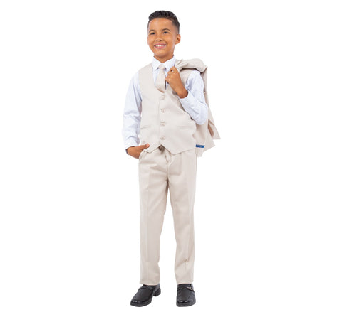 Boys Perry Ellis Solid Tan 5-Piece Suit (Slim Fit Stretch)