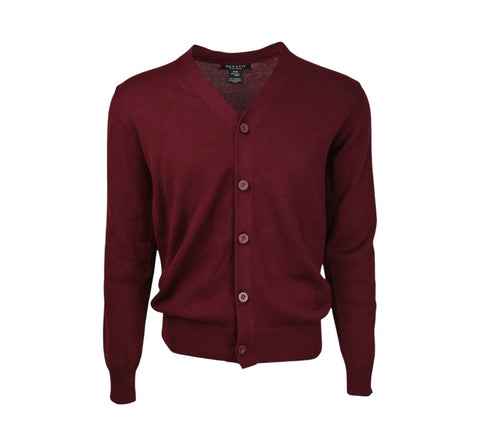 Men's Solid Burgundy Button Cardigan Sweater Shirt (Cotton)