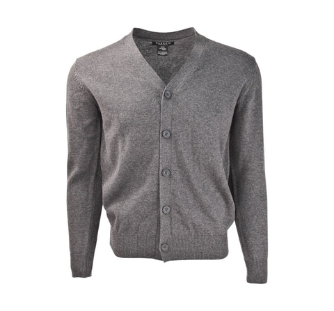 Men's Solid Gray Button Cardigan Sweater Shirt (Cotton)