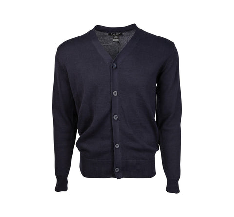 Men's Solid Navy Blue Button Cardigan Sweater Shirt (Cotton)