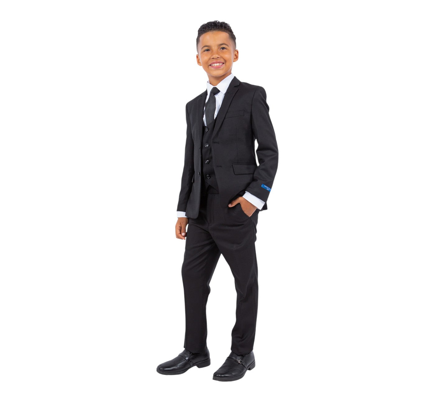 Boys Perry Ellis Solid Black 5-Piece Suit (Slim Fit Stretch)