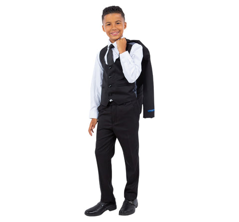 Boys Perry Ellis Solid Black 5-Piece Suit (Slim Fit Stretch)