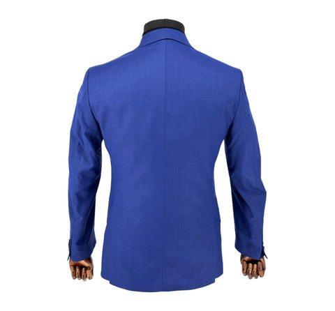 Men's Solid Royal Blue One-Button Peak Lapel Efendi 1881 3 Piece Suit (Virgin Wool/Slim Fit)