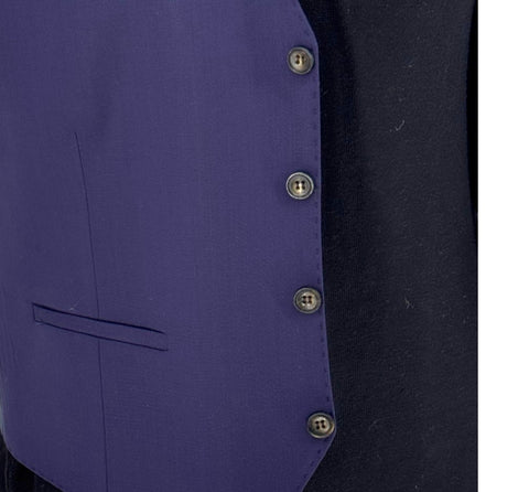 Men's Solid Purple Two-Button Peak Lapel Efendi 1881 3 Piece Suit (Virgin Wool/Slim Fit)