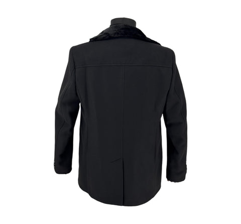 Men's Black Cashmere Blend Zip Fur Hood Pea Coat