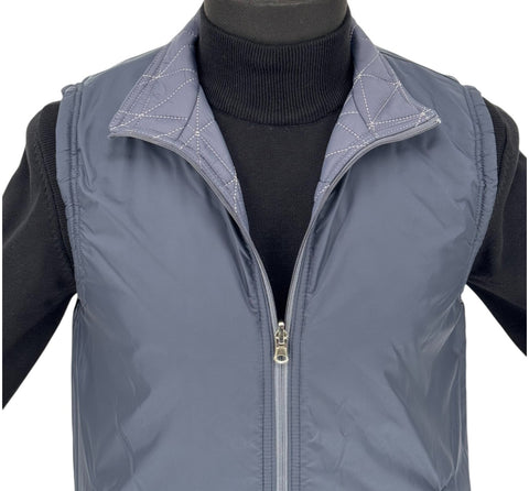 Men's Medium Blue Light Weight Polyester Zip Up Reversible 2-Way Puffer Vest