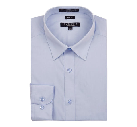 Men's Marquis Signature Solid Light Blue Dress Shirt (Cotton Blend/Slim Fit)