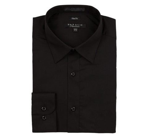 Men's Marquis Signature Solid Black Dress Shirt (Cotton Blend/Slim Fit)