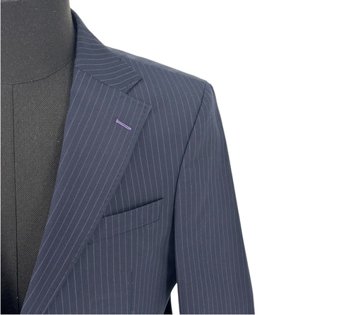 Men's Navy Pinstripe Two-Button Notch Lapel Efendi 1881 3 Piece Suit (Virgin Wool/Slim Fit)