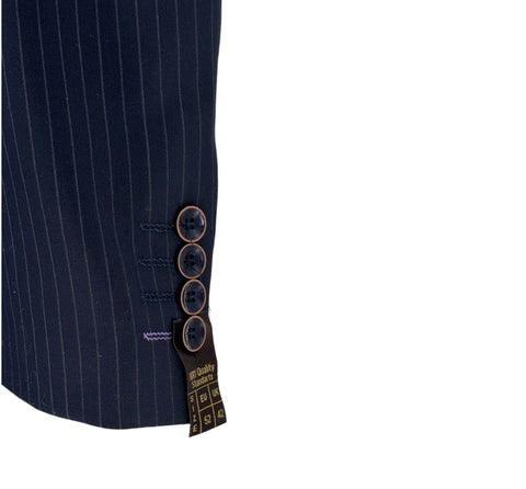 Men's Navy Pinstripe Two-Button Notch Lapel Efendi 1881 3 Piece Suit (Virgin Wool/Slim Fit)