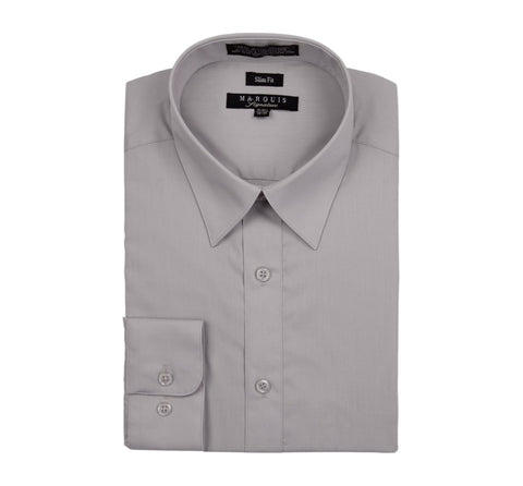 Men's Marquis Signature Solid Light Gray Dress Shirt (Cotton Blend/Slim Fit)