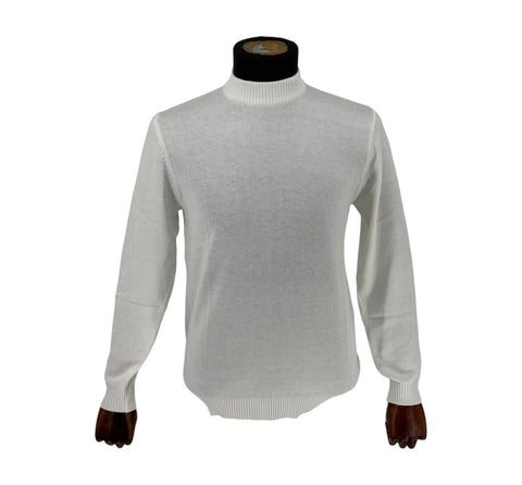 Lavane Men's Long Sleeve White Mockneck Sweater (Classic Fit)