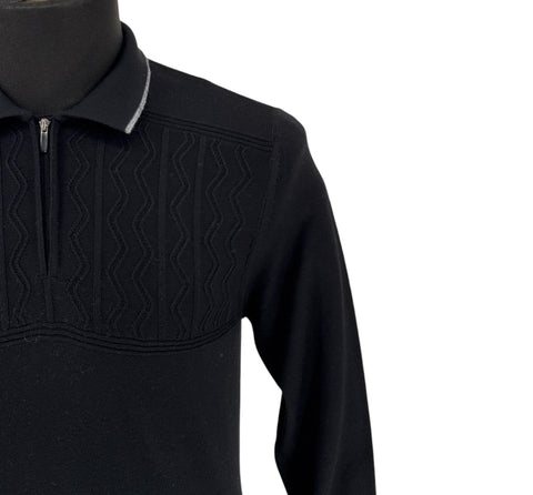 Rafanelli Men's Polo Black Solid Collared Zip Up Long Sleeve Shirt (Wool/Modern Fit)