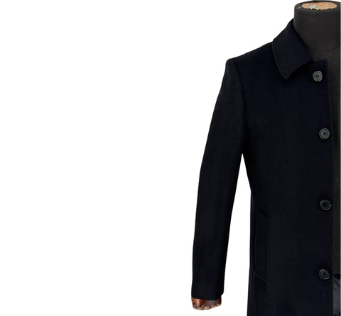 Men's Casila Exclusive Black Long Coat (Wool & Cashmere Blend)