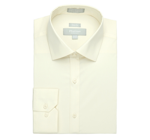 Men's Platino De Marquis Solid Stretch Ivory Dress Shirt (Spandex Blend/Slim Fit)