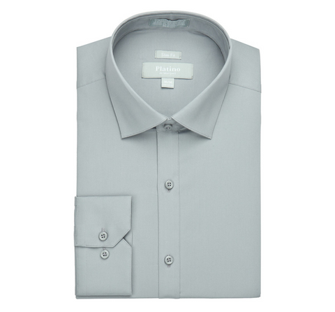 Men's Platino De Marquis Solid Stretch Gray Dress Shirt (Spandex Blend/Slim Fit)