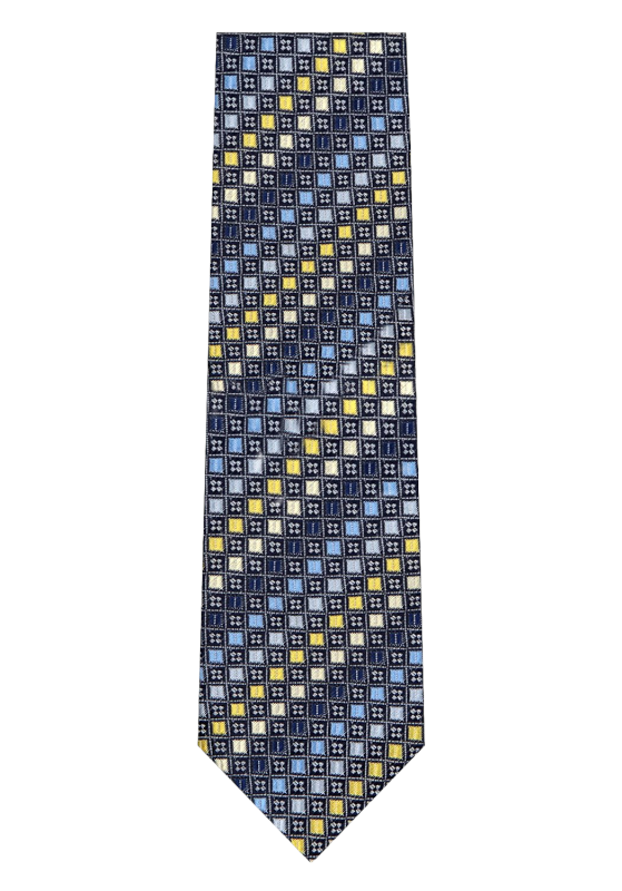 Marquis Navy Blue /Yellow/Light Blue Pattern Tie W/ Hanky (Slim Fit)