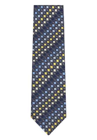Marquis Navy Blue /Yellow/Light Blue Pattern Tie W/ Hanky (Slim Fit)