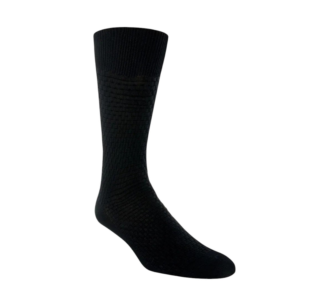 Men’s Black Crew Dress Socks Basket Weave Stacy Adams