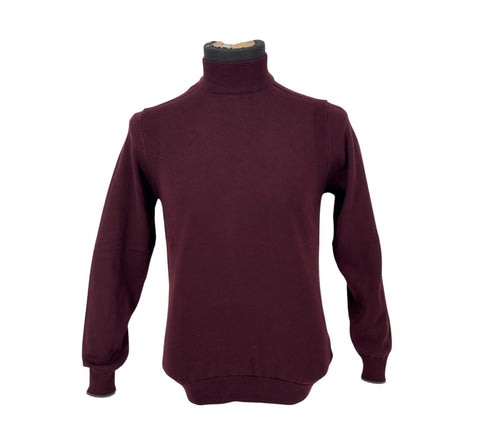 Men's Burgundy Cotton Blend Mockneck Sweater Shirt