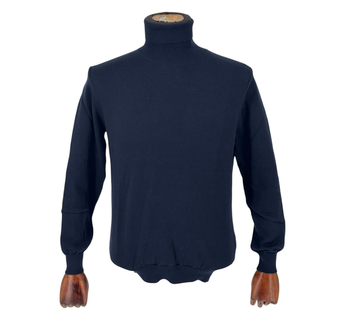Men’s Dark Navy Blue Cotton Blend Turtleneck Sweater Shirt