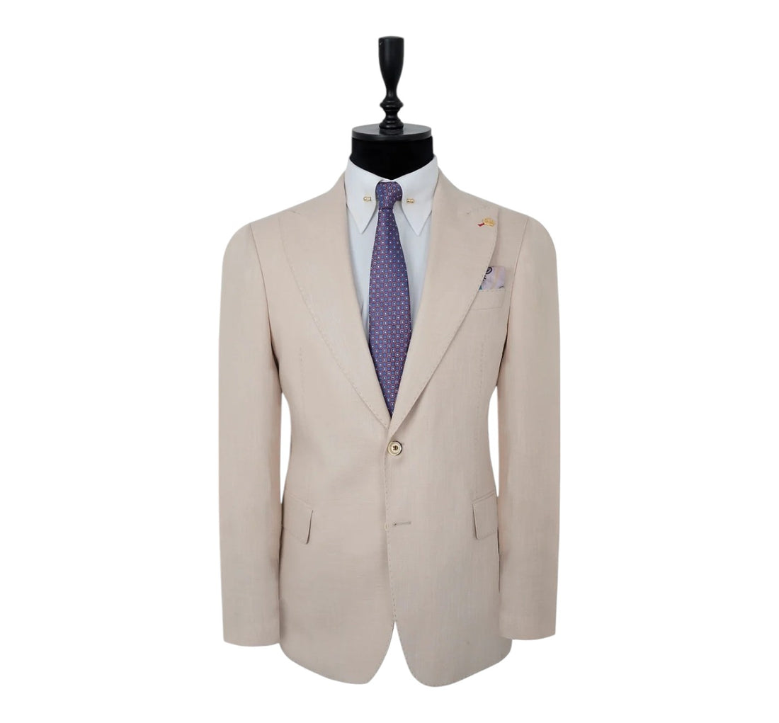 Men’s Efendi 1881 Beige Peak Lapel Two Button Blazer Slim Fit