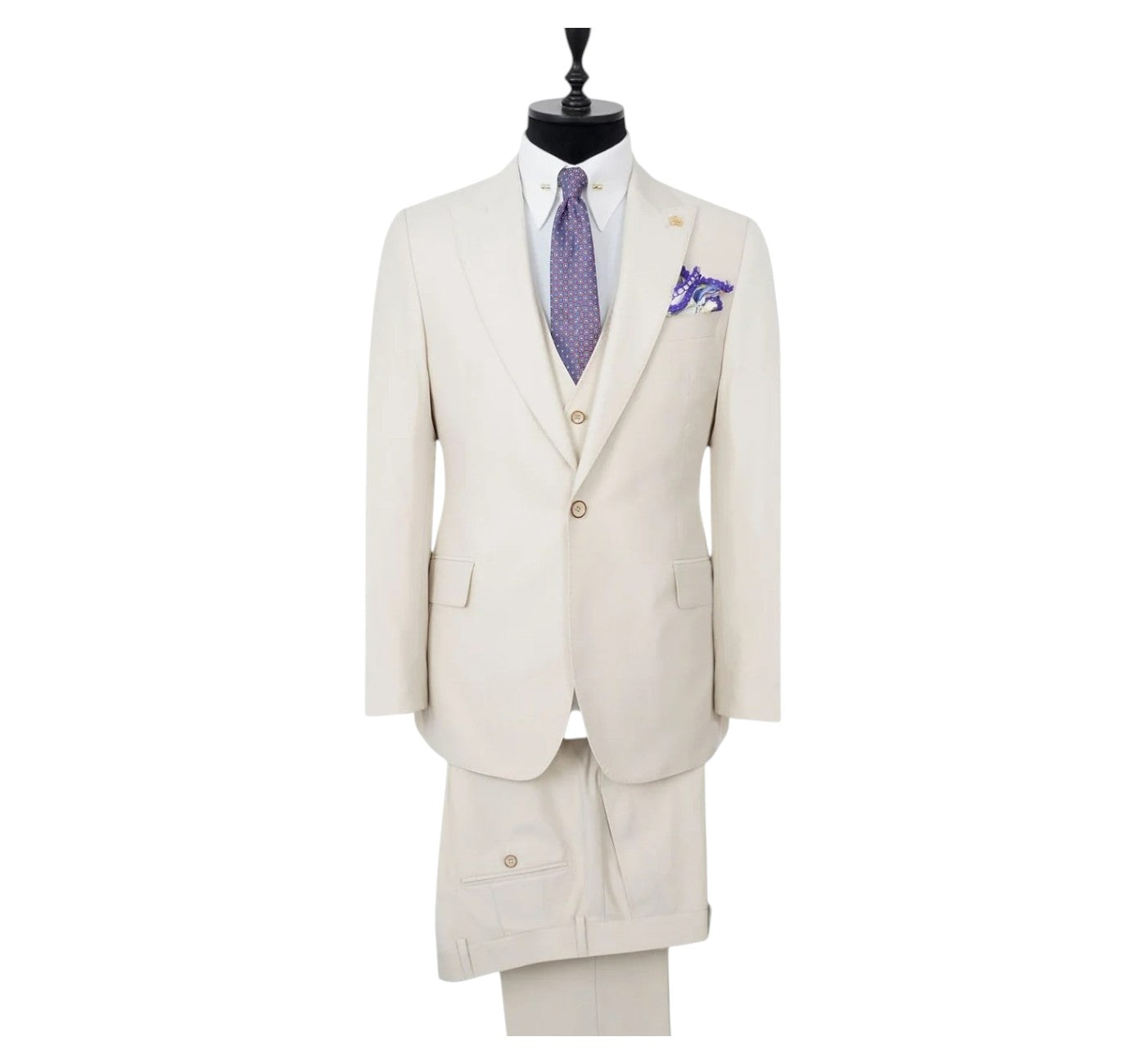 Men’s Efendi 1881 Cream One-Button 3 Piece Suit Slim Fit