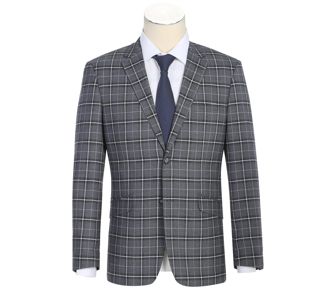 Men’s Gray/White Check Renoir 2-Piece Suit Notch Lapel