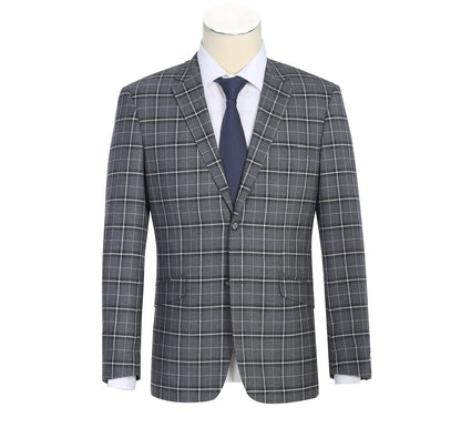 Men’s Gray/White Check Renoir 2-Piece Suit Notch Lapel