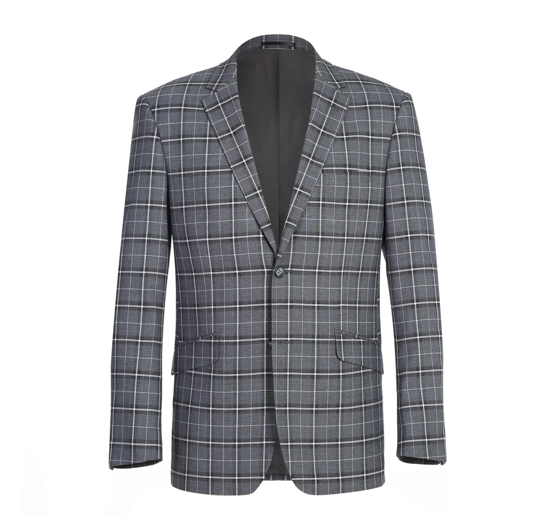Men’s Gray/White Check Renoir 2-Piece Suit Notch Lapel