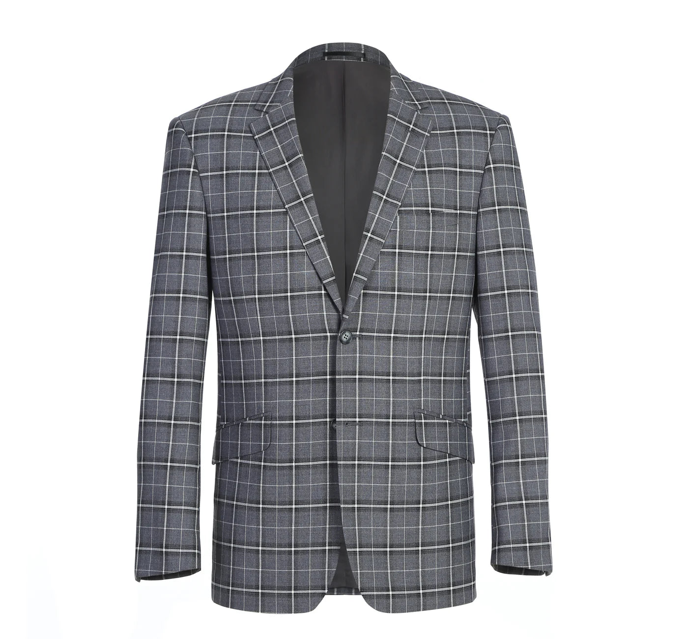 Men’s Gray/White Check Renoir 2-Piece Suit Notch Lapel