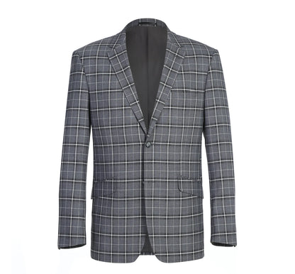 Men’s Gray/White Check Renoir 2-Piece Suit Notch Lapel