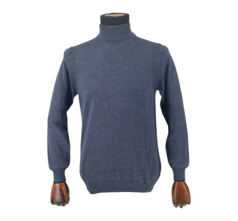 Men's Medium Blue Cotton Blend Mockneck Sweater Shirt