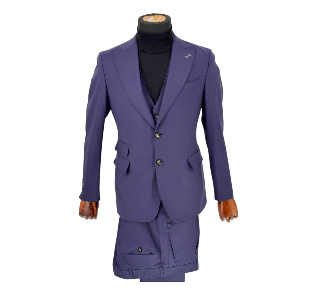 Men’s Purple Slim Fit Virgin Wool 3 Piece Suit