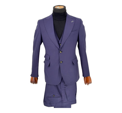 Men’s Purple Slim Fit Virgin Wool 3 Piece Suit