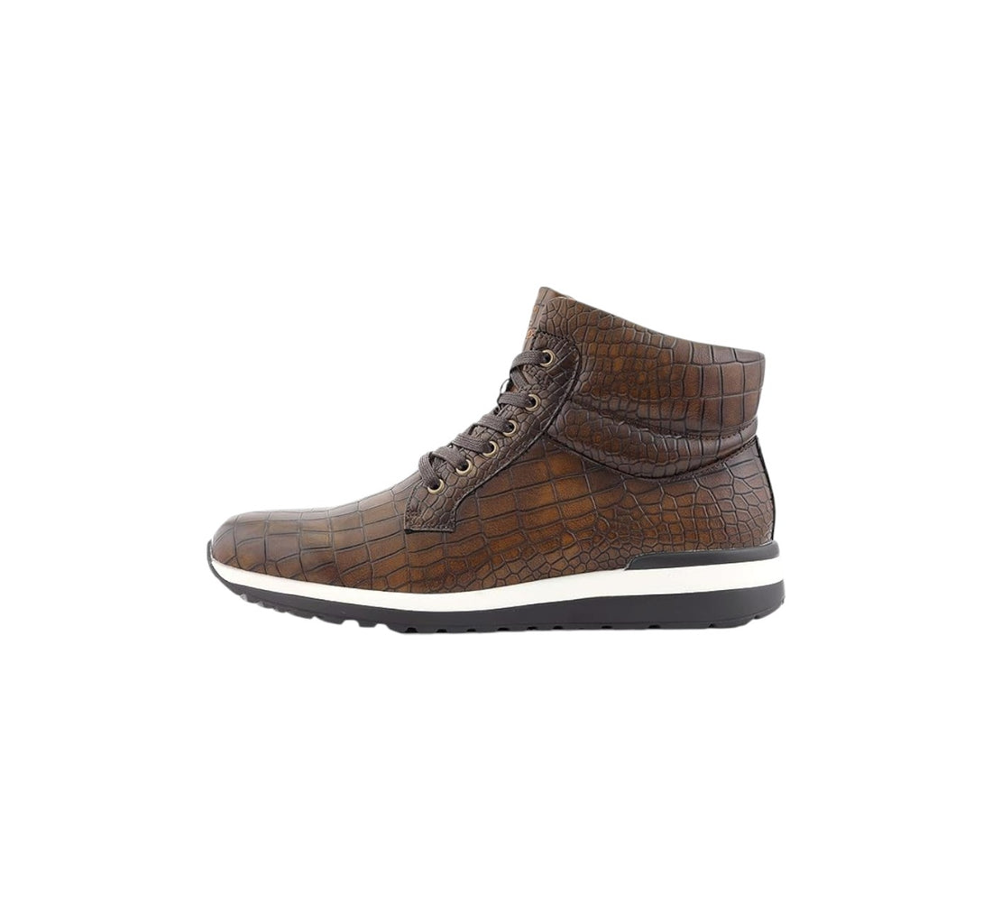 Men’s Sio Brown High Top Crocodile Print Sneaker Boots