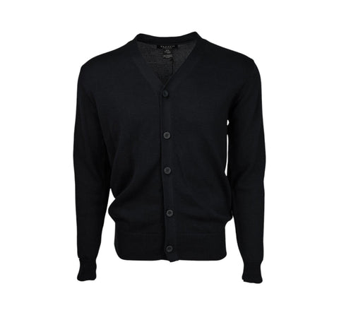 Men's Solid Black Cotton Button Cardigan