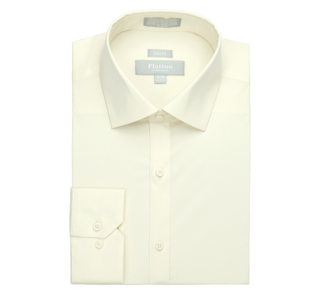 Platino De Marquis Men’s Slim Fit Ivory Stretch Dress Shirt