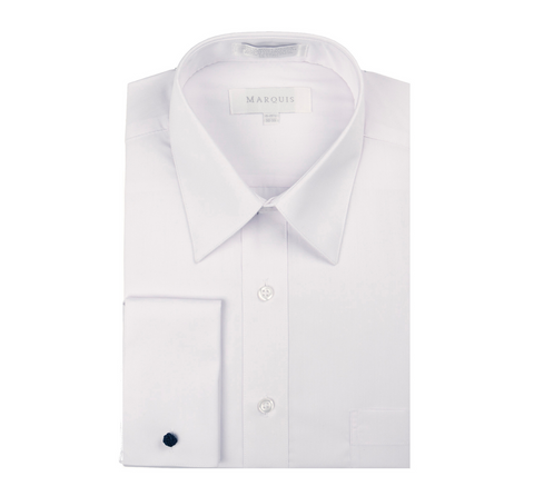 Men's Marquis Solid White French Cuff Dress Shirt (Cotton Blend/Classic Fit)