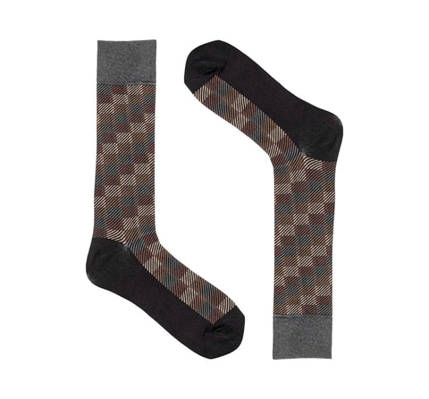 Men's Stacy Adam Gray Multi Modern Block Crew Dress Socks (Cotton Blend)