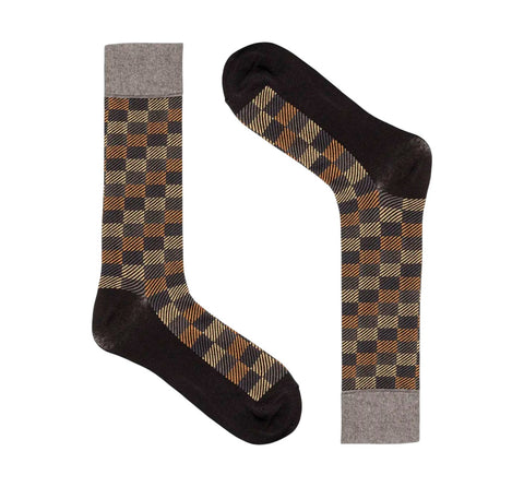 Men's Stacy Adam Black & Gold Modern Block Crew Dress Socks (Cotton Blend)