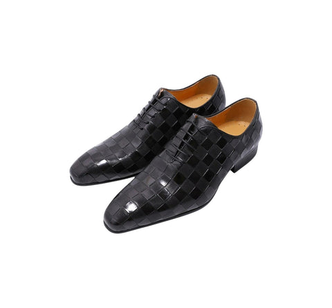 Men's Black Square Pattern Daniel Wafer Dress Shoes