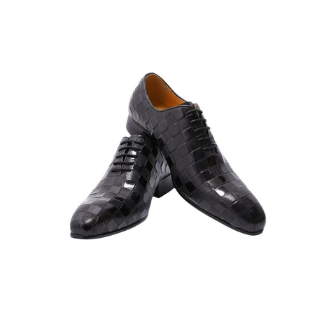 Men's Black Square Pattern Daniel Wafer Dress Shoes