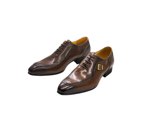 Men's Brown Buckle Strap Daniel Wafer Laced Dress Shoes