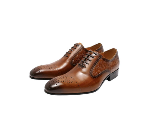 Men's Brown Heel Design Daniel Wafer Laced Dress Shoes